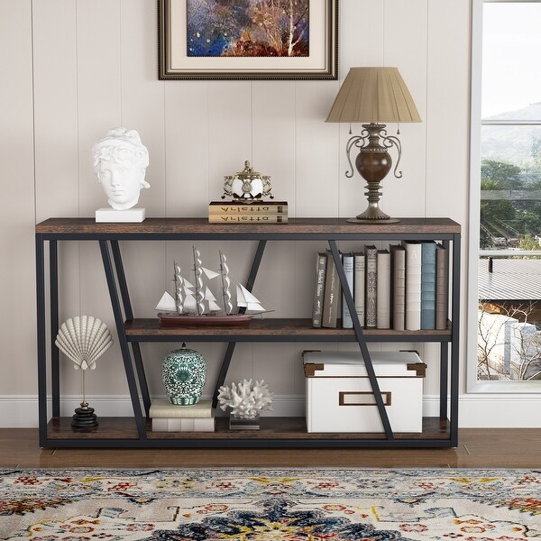 3-Tier Industrial Console Table Sofa Table with Open Shelves - 59.1