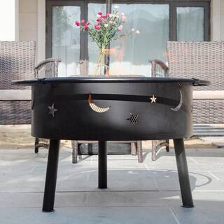 WESTIN OUTDOOR 23 in. x 23 in. x 24 in. Round Steel Wood Burning Outdoor Fire Pit with Porto Star and Moon 3006102