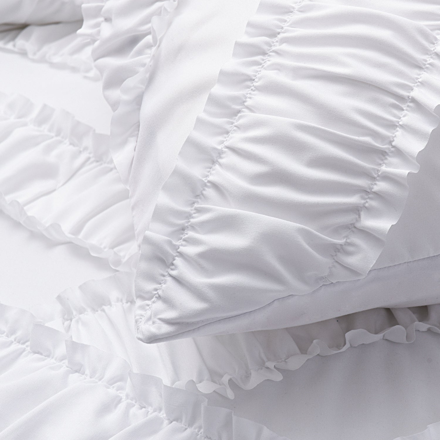 5 Piece Oversize Solid White Handmade Ruffle Comforter Set