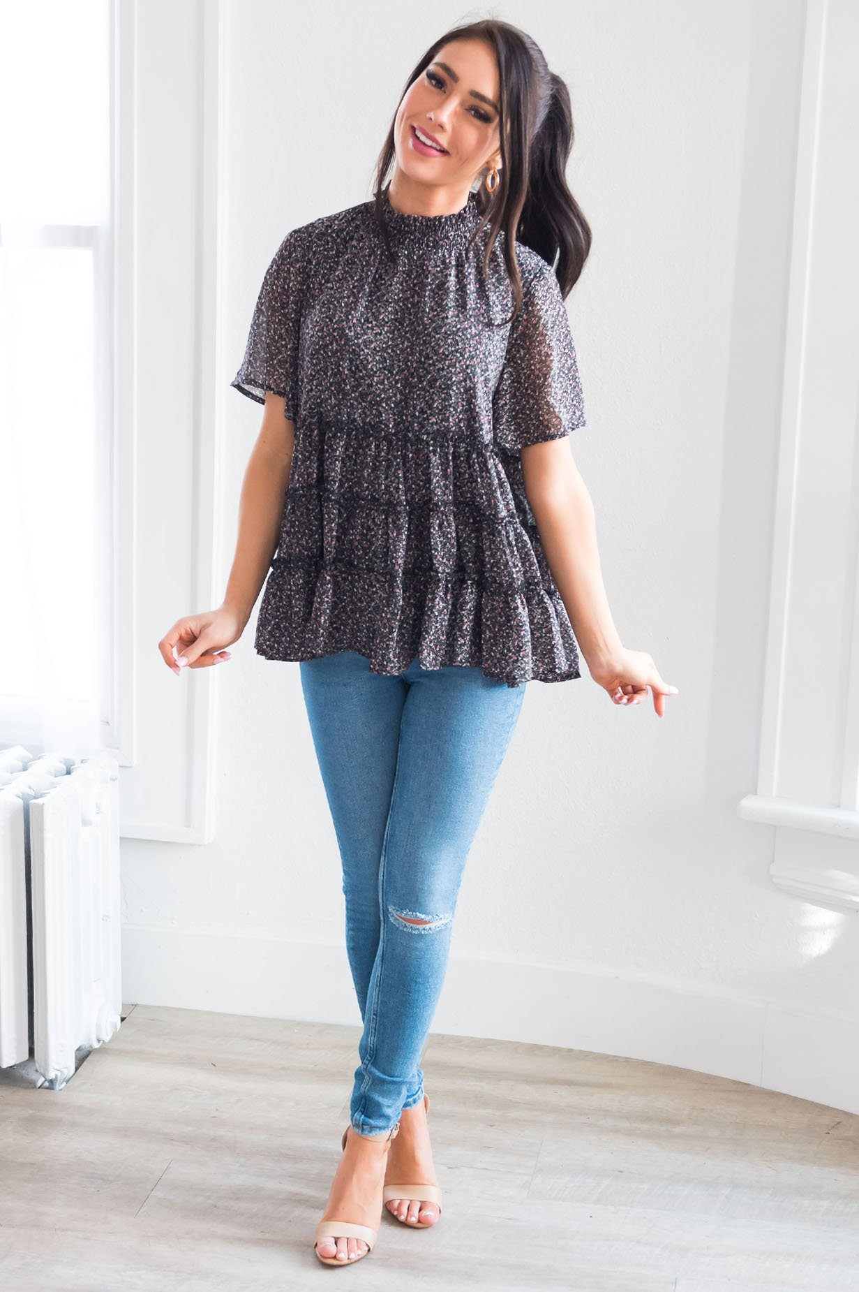 Happy Twirls Modest Tiered Blouse