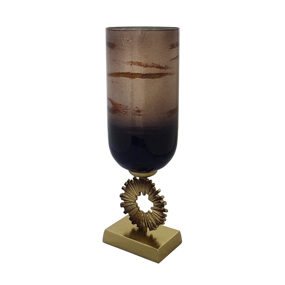 A B Home Zandros Glass Vase with Aluminum Base   Gold/Dark Brown