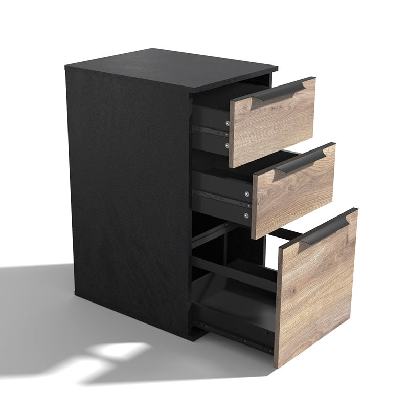 TRIBECA 3 Drawer Filing Cabinet - Warm Oak & Black