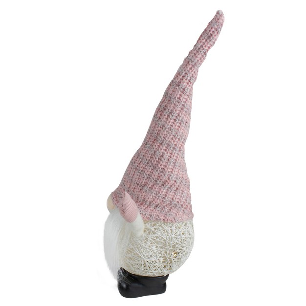 Pink And White Rattan Christmas Gnome With Warm White Led Lights