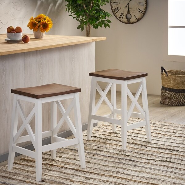 Heffley Contemporary Farmhouse Wooden Barstools (Set of 2) by Christopher Knight Home