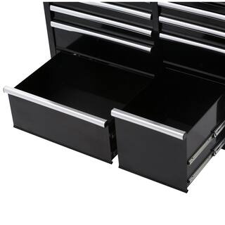 Husky 41 in. W x 24.5 in D Standard Duty 16-Drawer Combination Rolling Tool Chest and Top Tool Cabinet Set in Gloss Black HOTC4116B13S