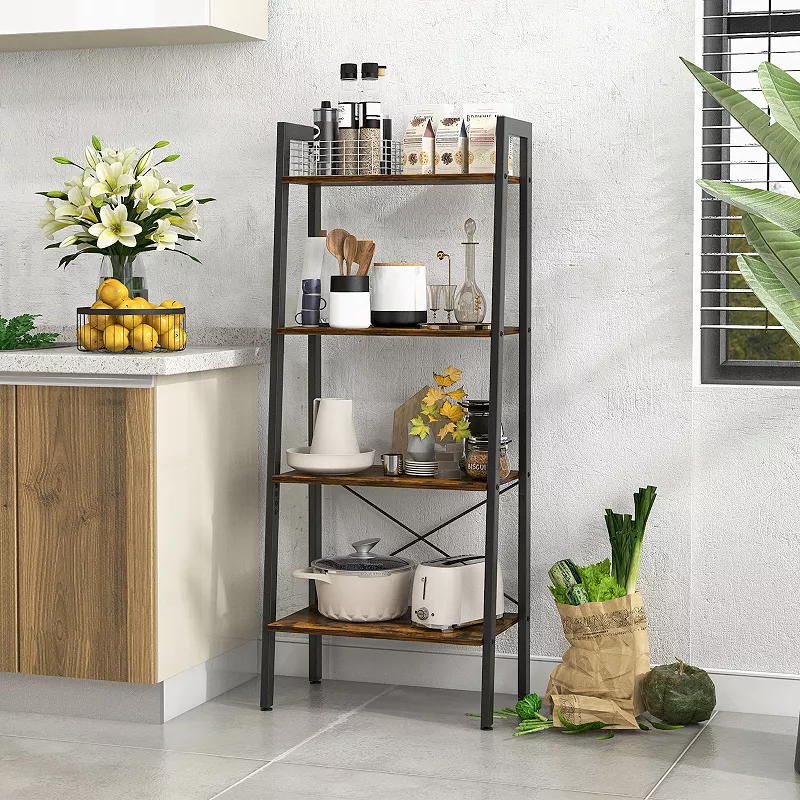 4-tier Bookshelf With Metal Frame And Adjustable Foot Pads