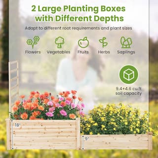 Gymax 88 in. x 25 in. x 53 in. Raised Garden Bed Wood (2 Planter Boxes) GYM13145