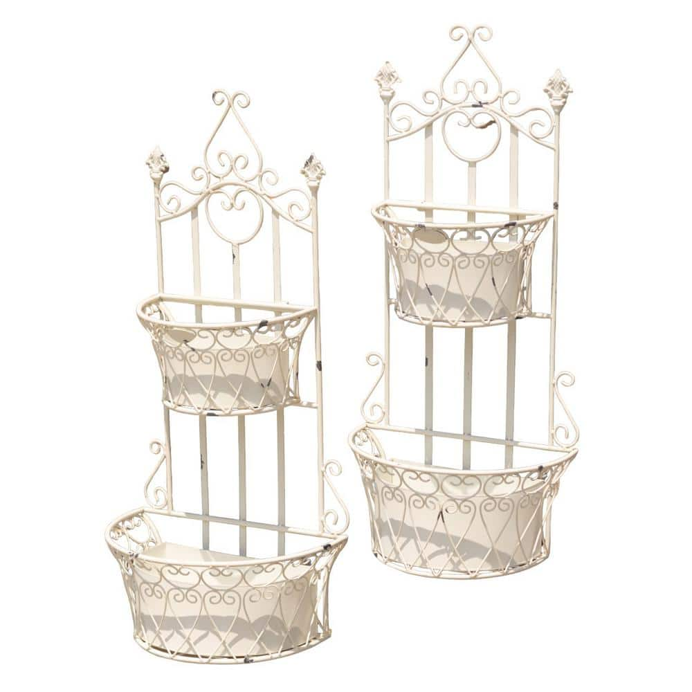 Zaer Ltd. International London 1820 Large Antique White Metal Wall Mounted Plant Stand (Set of 2) ZR161262-AW