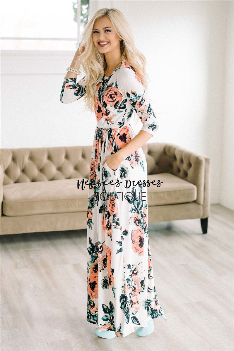 Ivory Watercolor Floral Maxi Dress