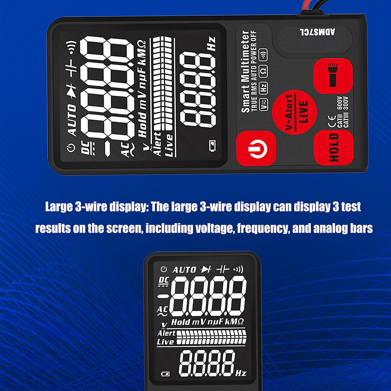 Bside Adms7cl Digital Multimeter Large-screen 6000 Counts Voltage Resistance Frequency Tester