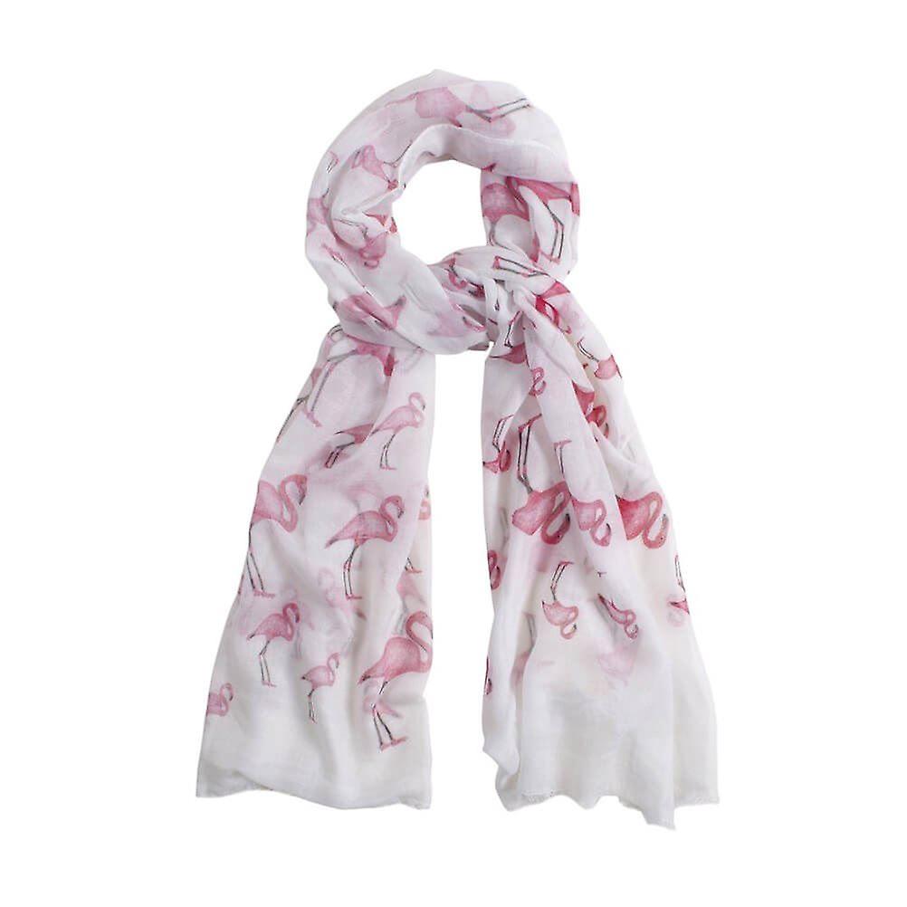 Flamingo White Polyester Fashion Scarf