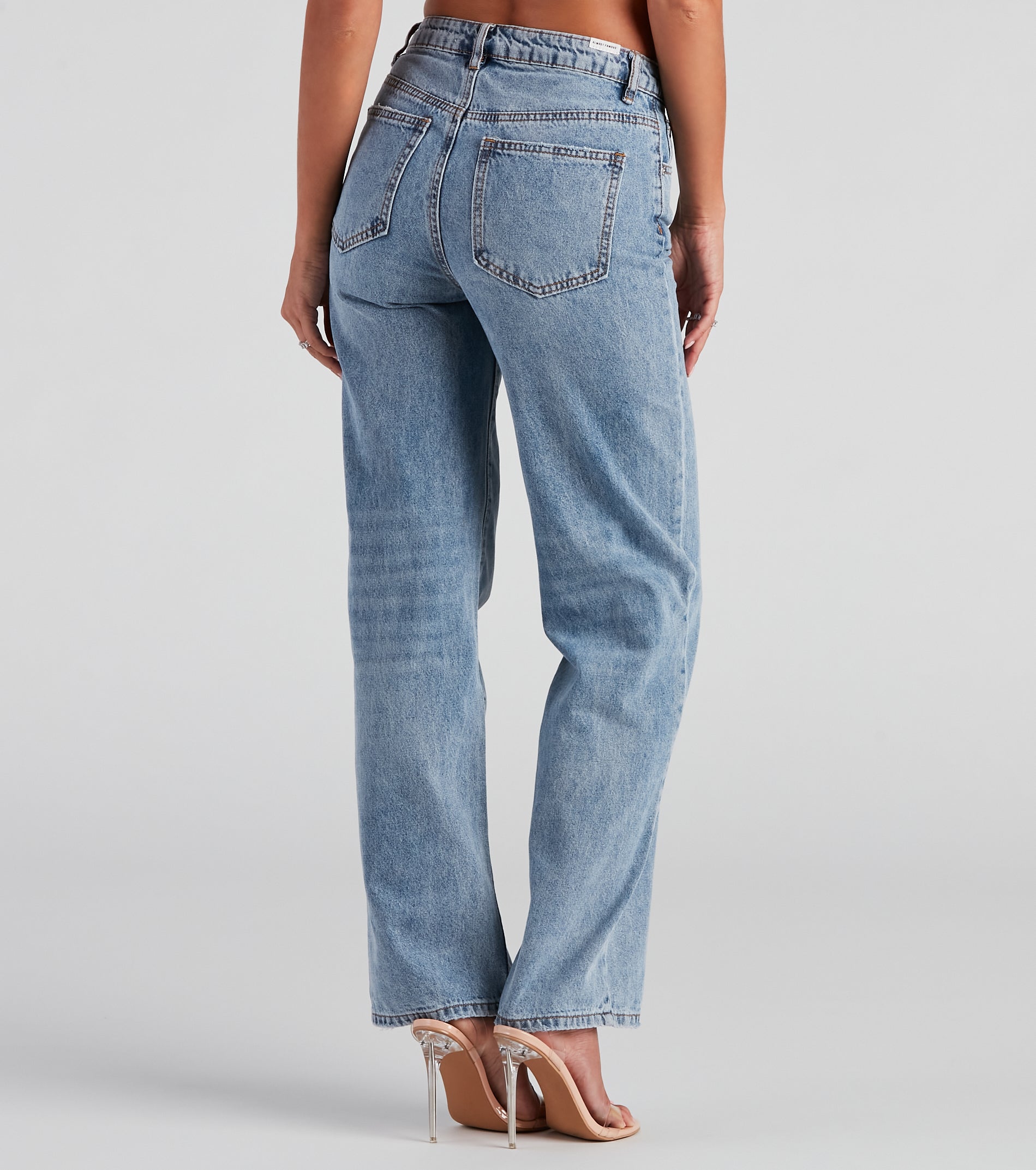 Mid Rise Straight Leg Denim Jeans