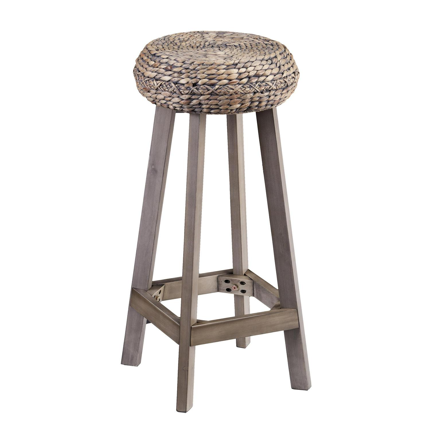 Ralthrone Round Backless Water Hyacinth 30 Bar Stools 2pc Set， Weathered Gray by Birch Harbor