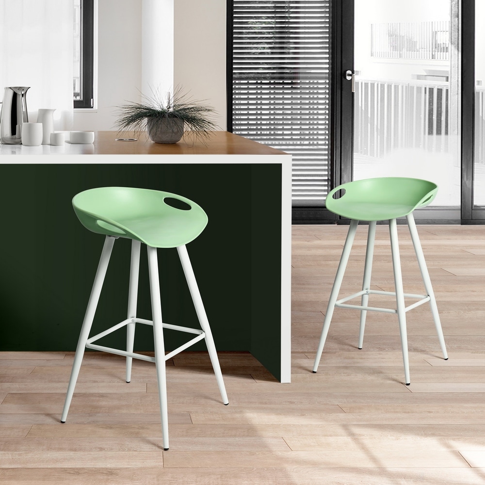 Modern Counter Height Backless Bar Stools Set of 2  Kitchen Island Chairs with Metal Legs/Footrest for Cafe