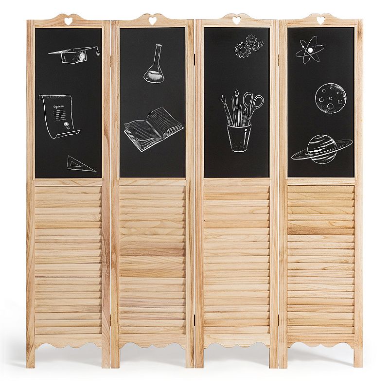 4-Panel Folding Privacy Room Divider Screen with Chalkboard