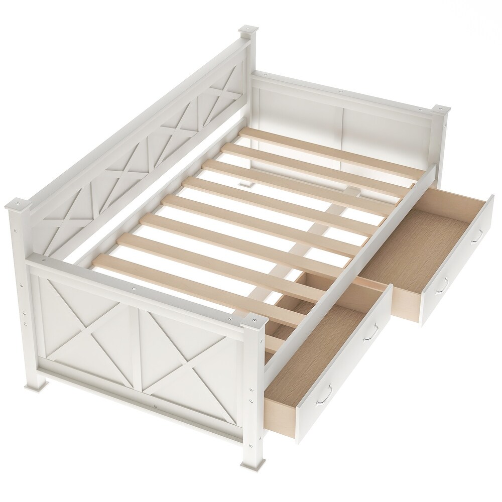 Twin Size Daybed with 2 Large Drawers  X shaped Frame