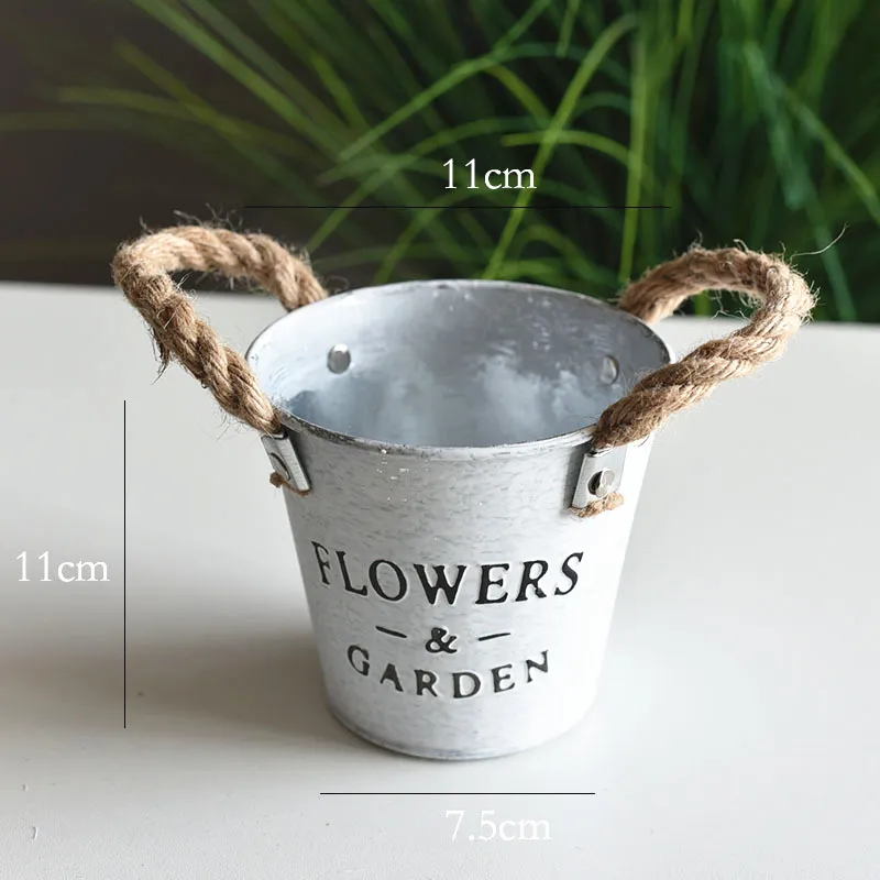 Good Quality Antique Round White Color Hemp Rope Hanging Home Garden Decoration Iron flowerpot planter garden supplies