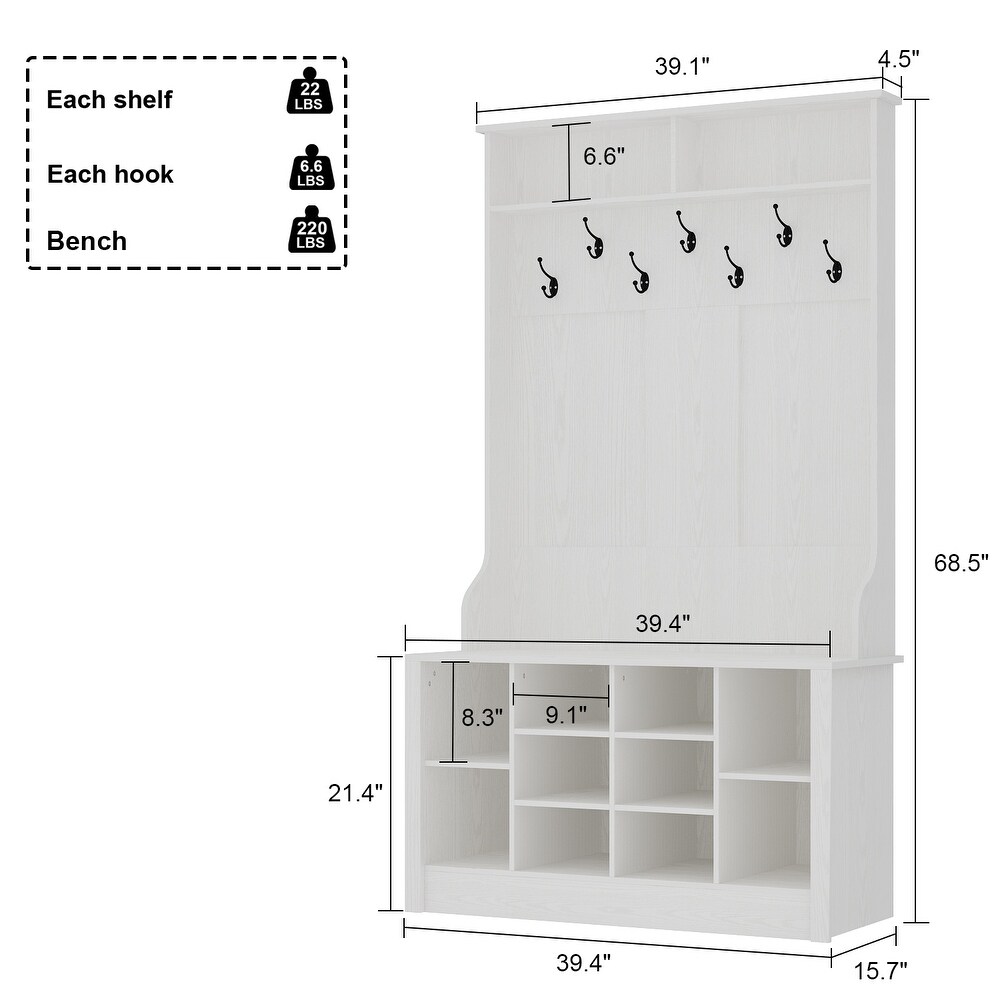 68.5inch Coat Rack Shoe Bench 4 in 1 Hall Tree Entryway Storage Bench