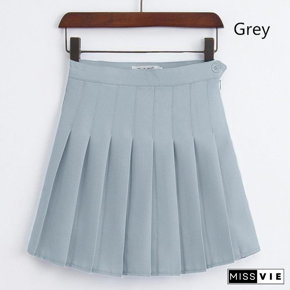 Women School Girls A-line Dress Summer Girls A Lattice Short Dress High Waist Pleated Tennis Skirt Uniform with Inner Shorts