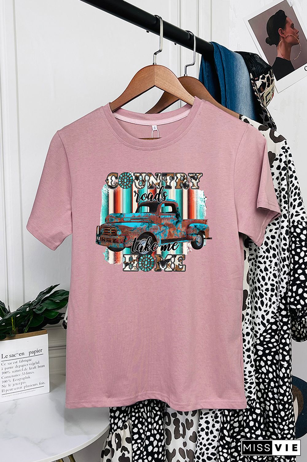 Roads Take Me Print Graphic Tees for Women Wholesale Short Sleeve T shirts Top