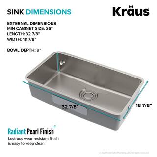 KRAUS Dex 33 Undermount 16 Gauge Stainless Steel Single Bowl Kitchen Sink KD1US33B