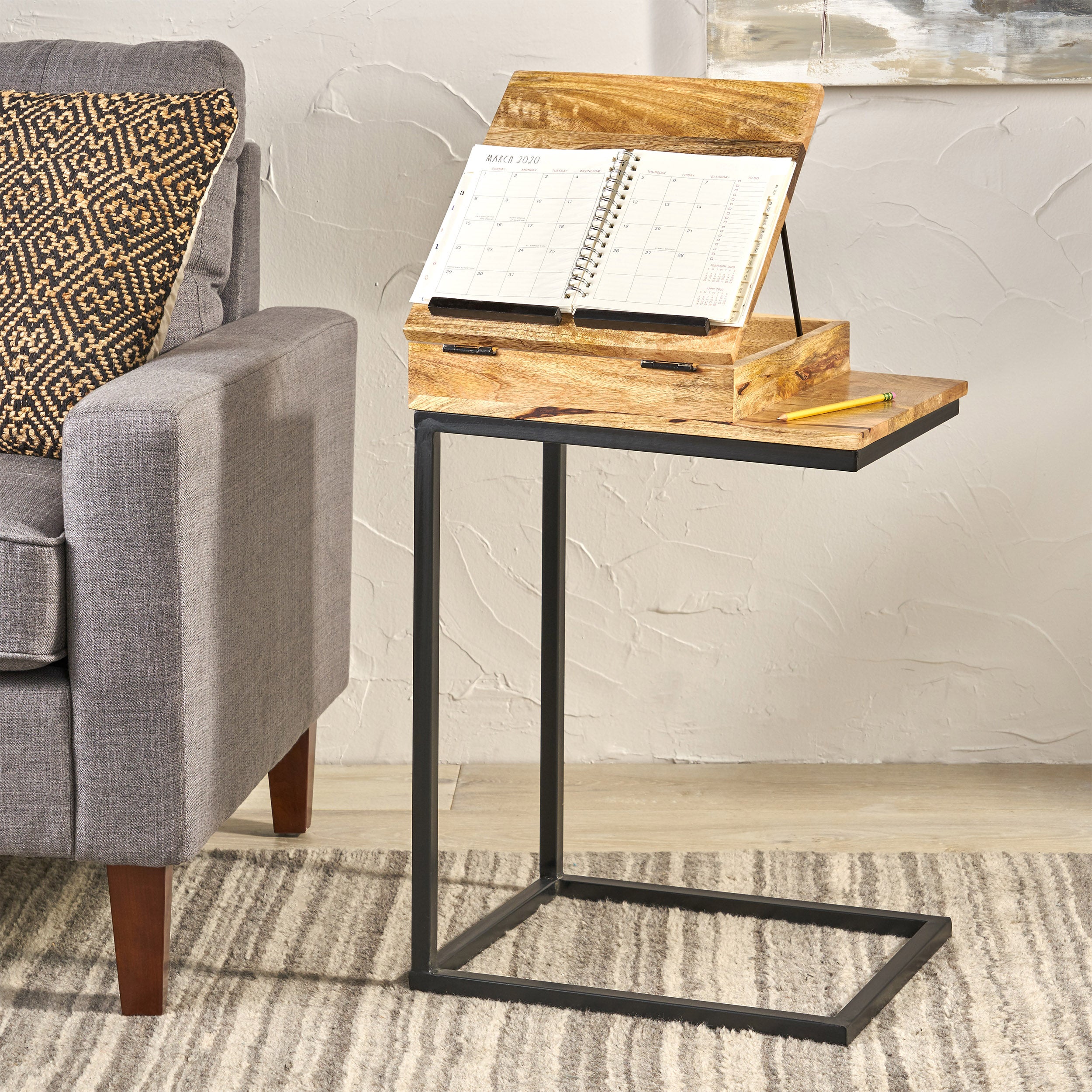 Rosita Industrial Mango Wood C-Shaped End Table