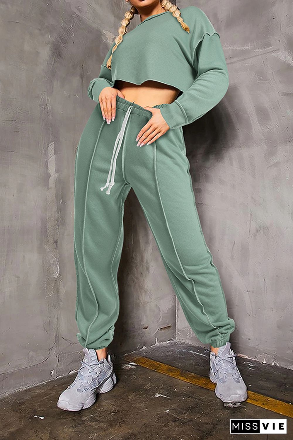 Long Sleeve Crop Tops & Pants Sports Set Wholesale