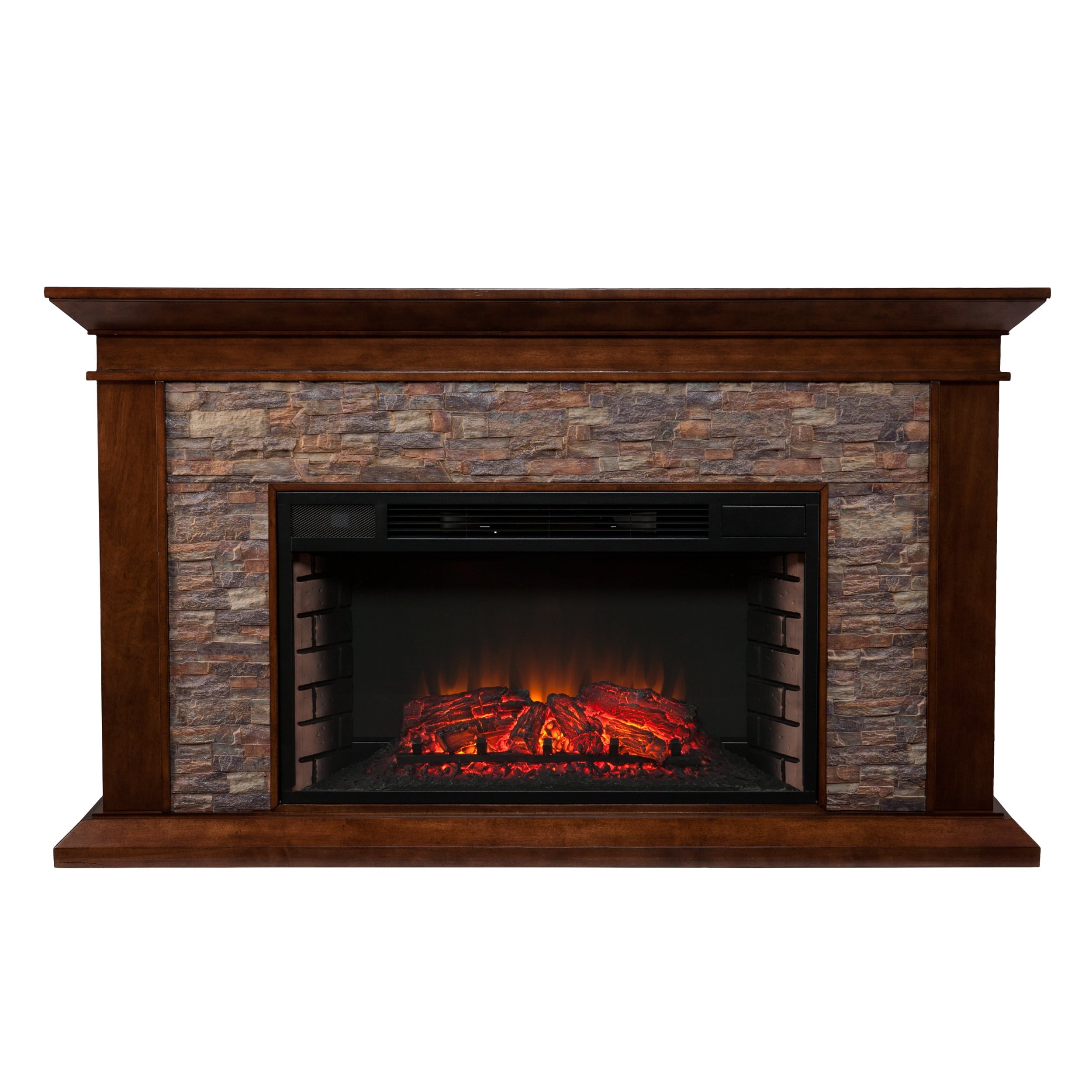 Sei Bodilla Traditional style Electric Fireplace in Whiskey maple with Durango faux stone finish