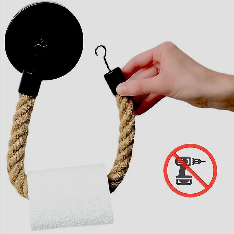 1pc Punch Free Wall Mounted Toilet Roll Paper Holder With Retro Hemp Rope Washroom Decor Bathroom Storage Accessories