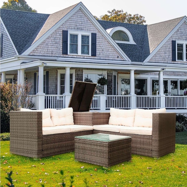 4Piece Outdoor Patio Rattan Wicker Furniture Set with Comfortable Cushions