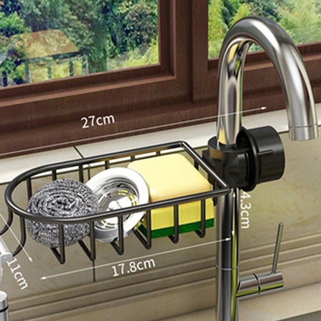 Kitchen Storage Rack Faucet Rack Black Gold Household Sink Dishwashing Sponge Rag Drain Water Hanging Basket Sink