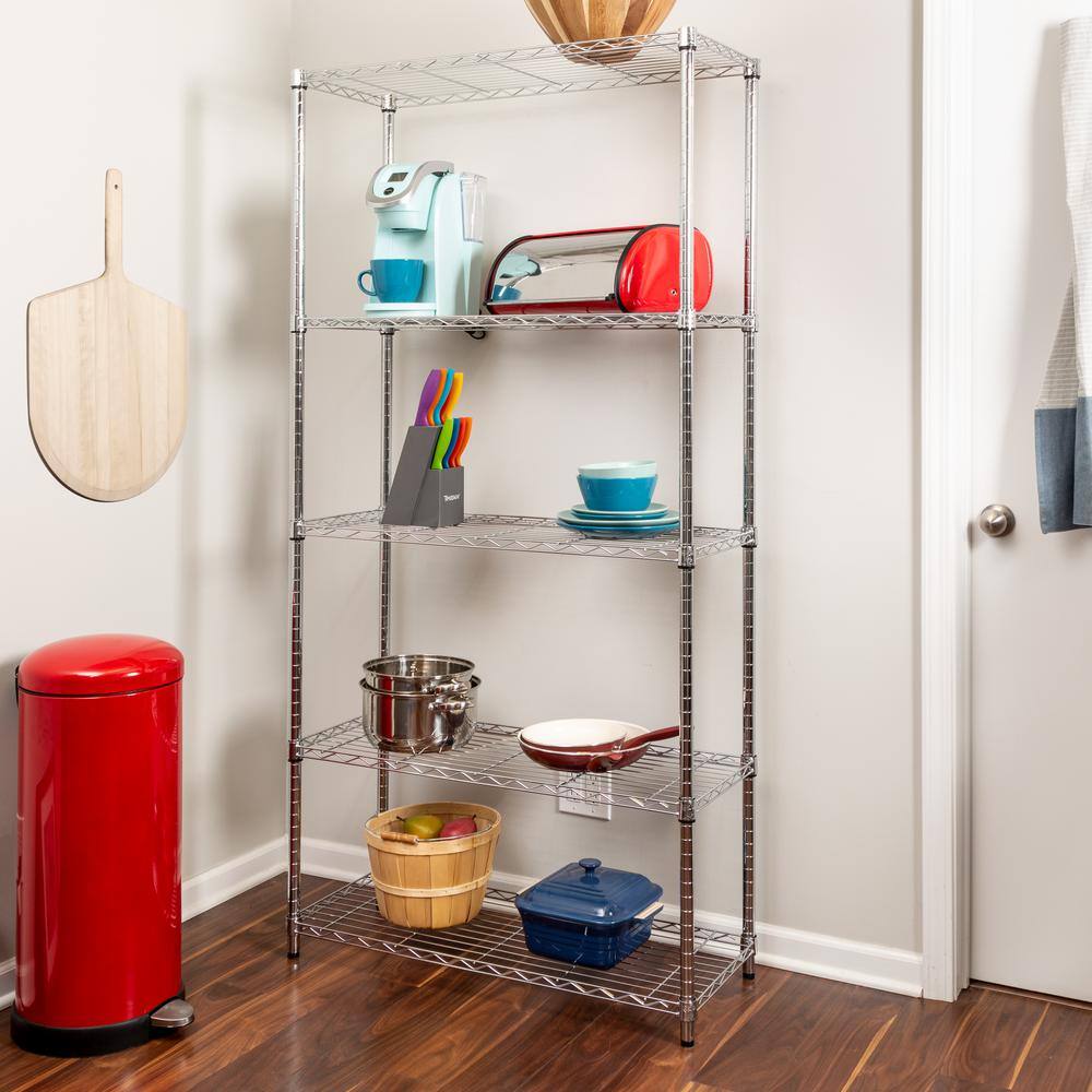 Honey-Can-Do Chrome 5-Tier Metal Wire Shelving Unit (14 in. W x 72 in. H x 36 in. D) SHF-01443