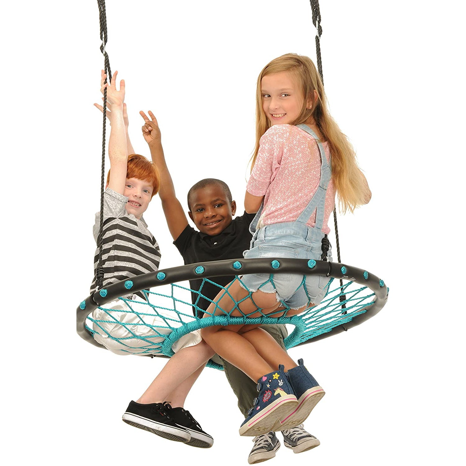 Swinging Monkey Giant 40 Inch Tarzan Spider Web Outdoor Saucer Swing Seat， Teal