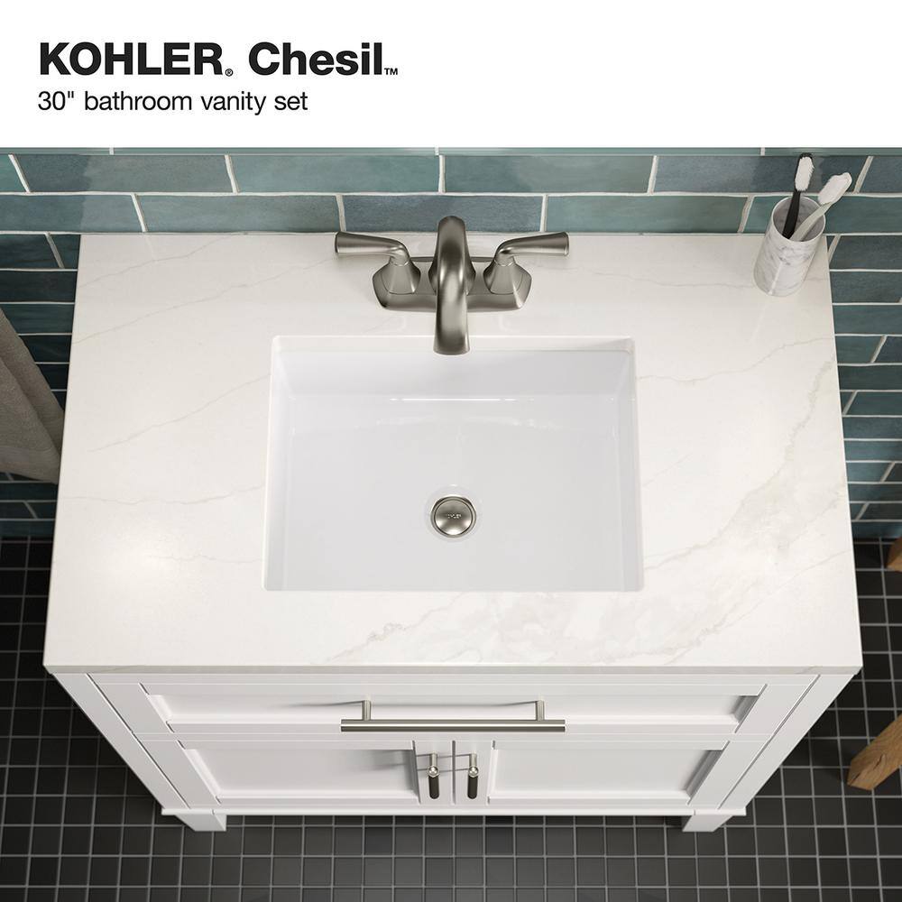 KOHLER Chesil 30 in. W x 18.89 in. D x 36.14 in. H Bathroom Vanity in White with Bianco Bella Top R35903-ASB-0