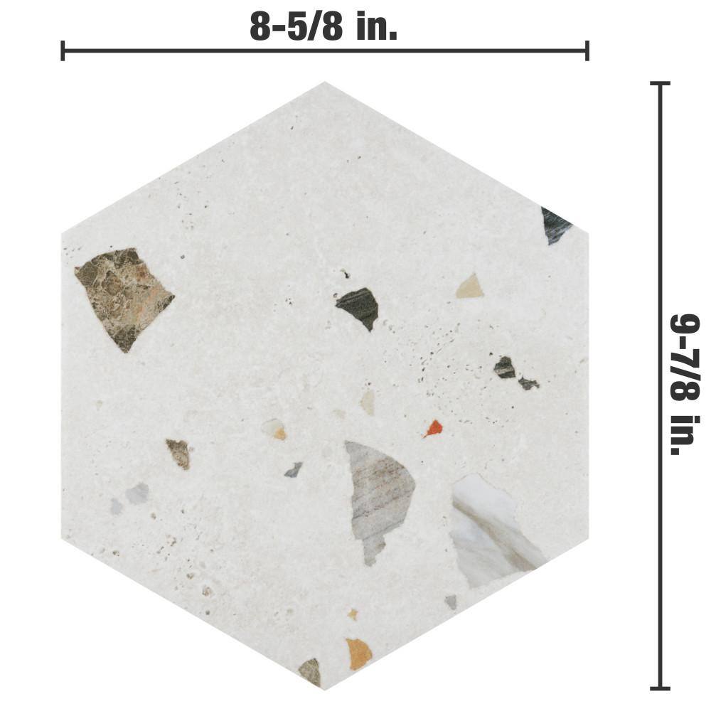 Merola Tile Sonar Hex White 8-58 in. x 9-78 in. Porcelain Floor and Wall Tile (11.5 sq. ft.Case) FCD10SNWH