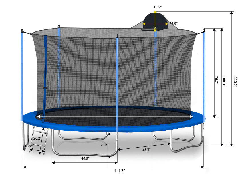 12FT Kids Trampoline Thickened - Large Heavy-Duty Trampoline with Hoop， All-Weather Trampolines with High Density Net and 5 Steel Support， Outdoor Lawn Garden Yard Trampolines， Blue