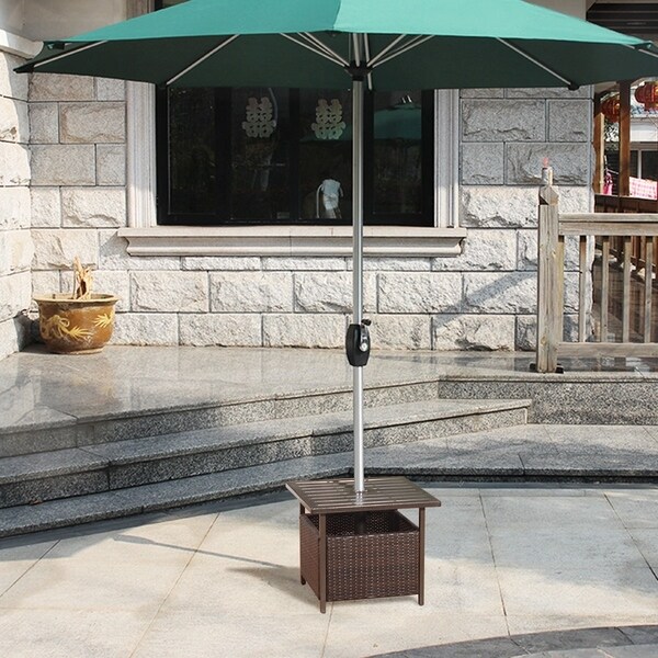 Rattan Wicker Side Table Outdoor Furniture Deck Umbrella Table Brown