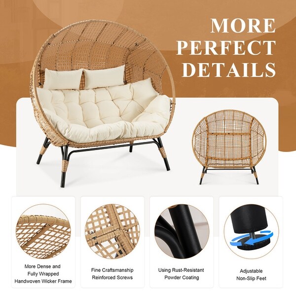 Nicesoul Double Egg Chair 680 lbs Outdoor Patio Wicker Egg Chairs with Ottoman