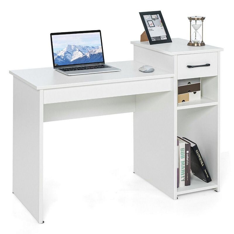 Computer Desk PC Laptop Table with Drawer and Shelf - White