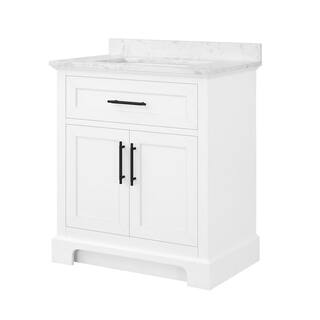 Home Decorators Collection Doveton 24 in. W x 19 in. D x 34.50 in. H Bath Vanity in White with White Engineered Stone Top Doveton 24W