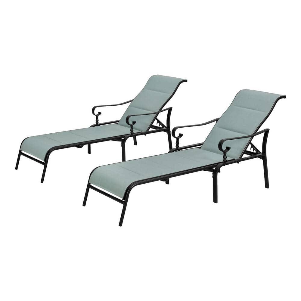 Hampton Bay Glenridge Falls Steel Sling Padded Outdoor Chaise Lounge in Aloe