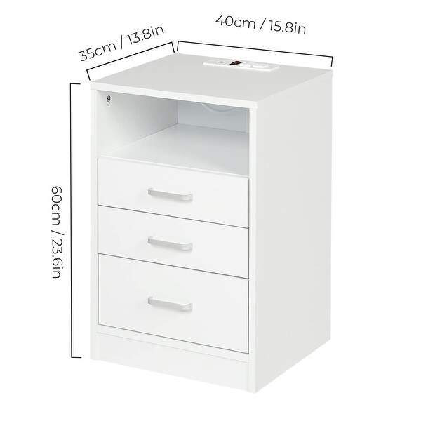 Nightstands Set of 2， White Night Stands with Charging Station， Bedside Table with Drawers and USB Ports for Bedroom，Living Room - - 37637641