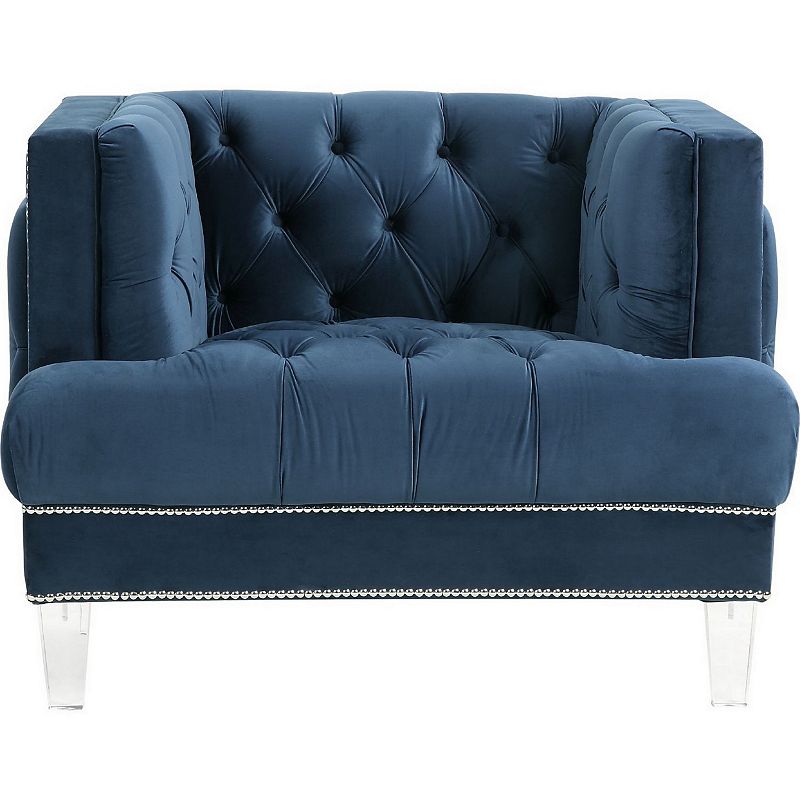 Velvet Upholstered Chair with Tufted Details and Acrylic Legs， Blue