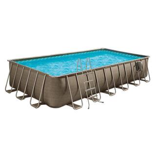 Funsicle 24 ft. x 12 ft. Rectangular 52 in. Deep Metal Frame Above Ground Pool Brown Basketweave P4N2412LB