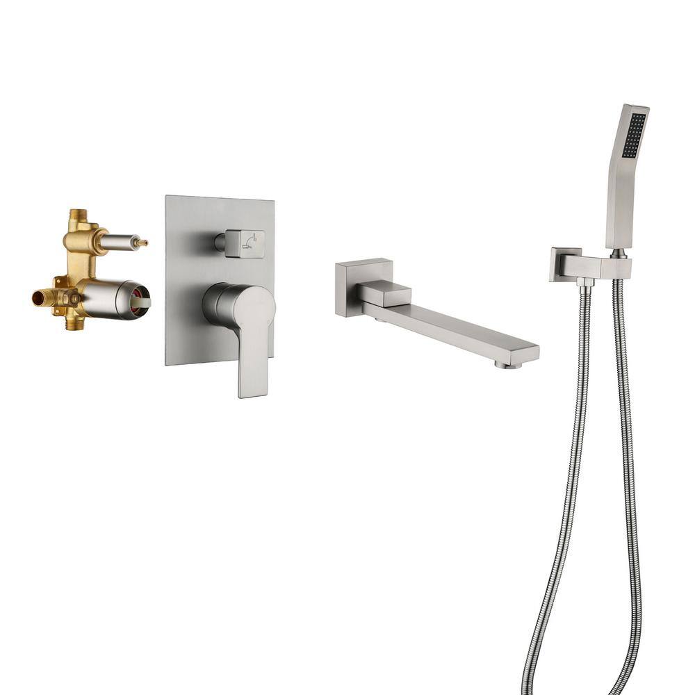 Miscool Forest Single-Handle Wall Mount Roman Tub Faucet with Swivel Tub Spout and Hand Shower in Brushed Nickel SHSMDH10C030BNL