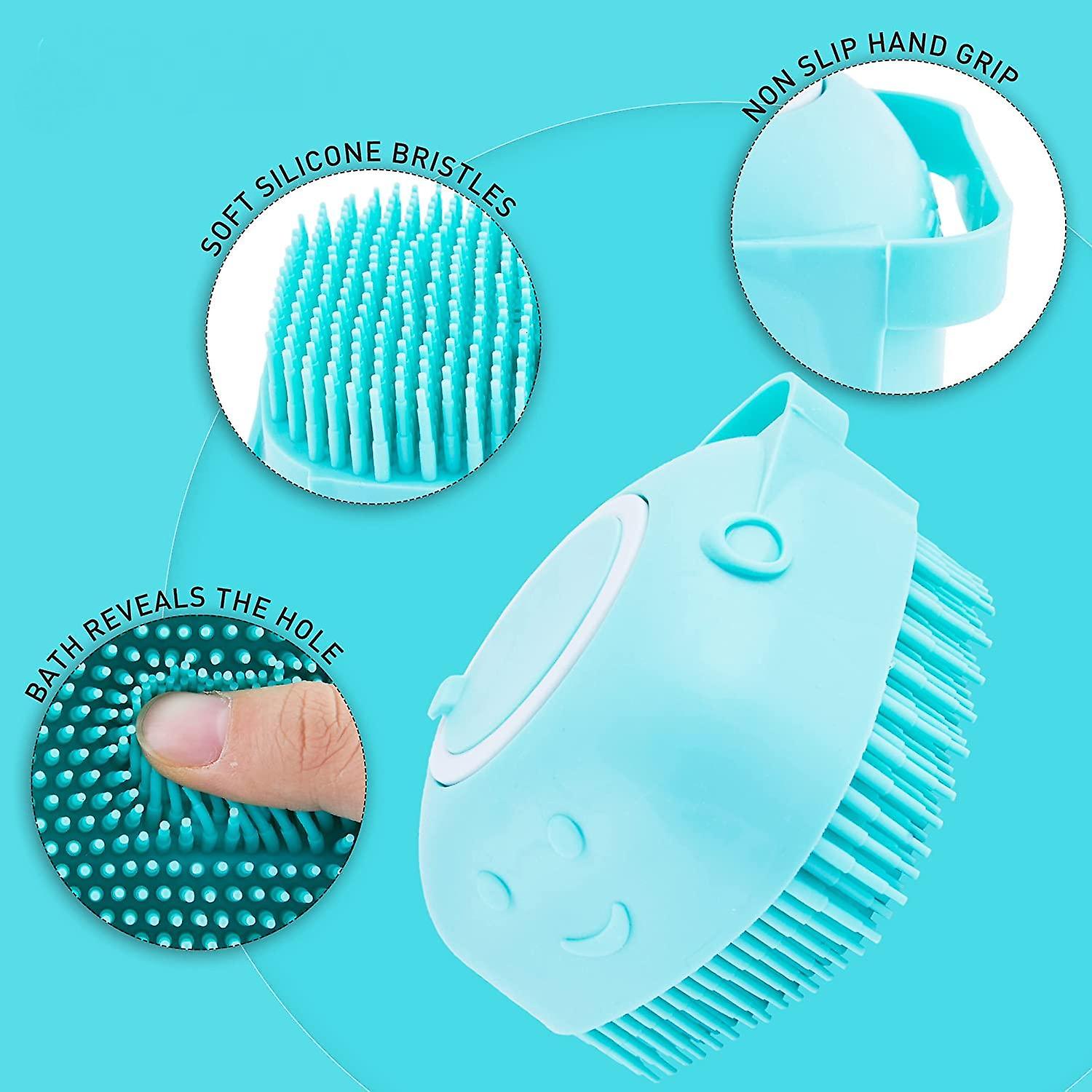 Dog Bath Brush， Pet Massage Brush Shampoo Dispenser， Soft Silicone Brush Rubber Bristle For Dogs (sky Blue)