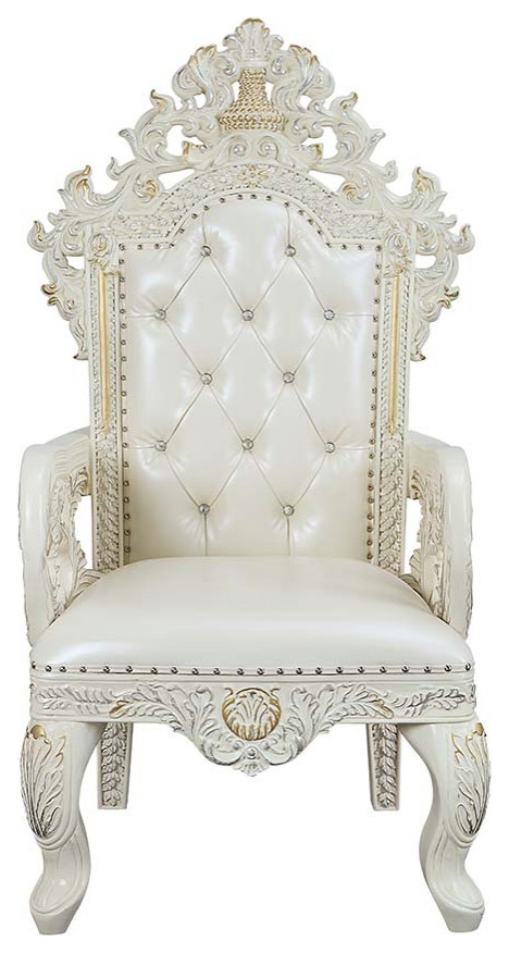 Acme Adara Arm Chair Set of 2 White PU and Antique White Finish   Victorian   Dining Chairs   by AMOC  Houzz