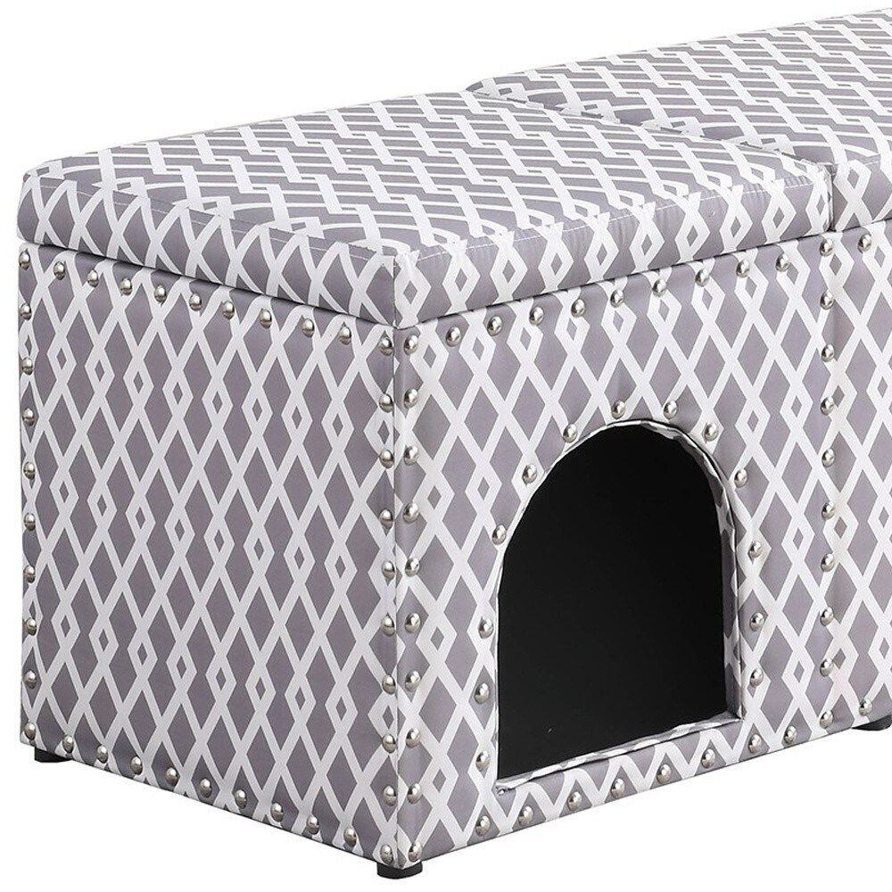 Gray Brown Lattice Storage Bench with Pet Bed