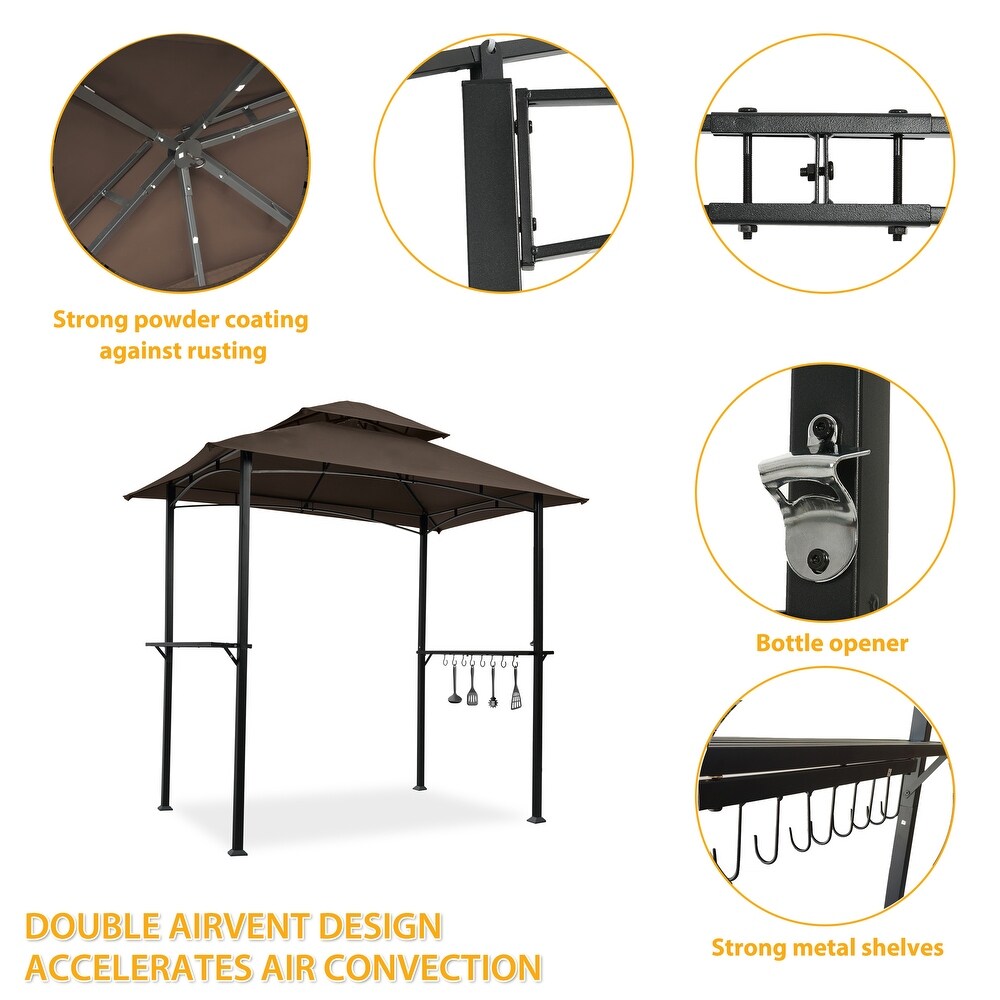 Brown Modern 8 x 5 ft BBQ Grill Gazebo   Season Outdoor Shelter Tent with Double Tiered Canopy and Steel Frame