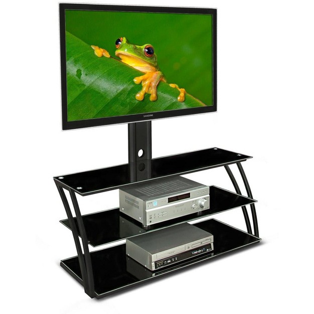 Mount it Tv Stand With Mount And Storage Shelves Entertainment Center Fits 32 To 60 Inch Screens Vesa 100x100 To 600x400 Glass Shelving